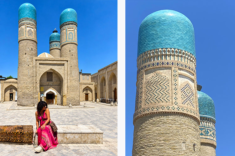 Chor Minor, la piccola e inconfondibile architettura di Bukhara caratterizzata dalle quattro torri sormontate da cupole turchesi.